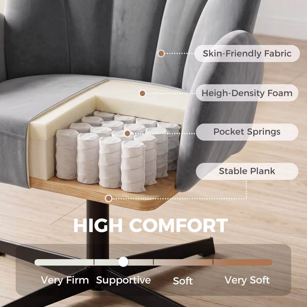 STILVORA Modern Grey Velvet Swivel Armchair with 360 Degree Rotation, H 80.0 x W 68.0 x D 64.5 cm – 6