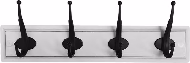 Decorails Wall Mounted Metal Hook Rail with 4 Antique Black Hooks in Beige