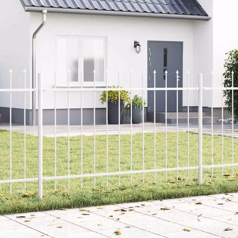 Berkfield Home Elegant Steel Garden Fence with Spear Top, White, H: 170 cm x W: 80 cm