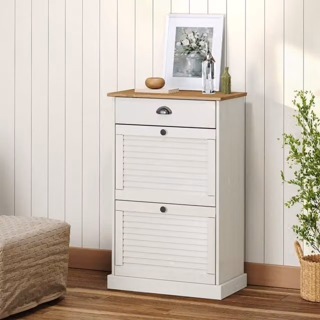 Berkfield Home VIGO Shoe Cabinet in White Solid Wood Pine, W/D/H: 60 x 35 x 96 cm