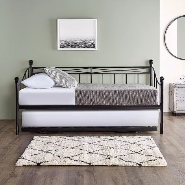 Home Treats Modern Glossy Black Metal Single Trundle Bed W/D/H: 90 x 200 cm