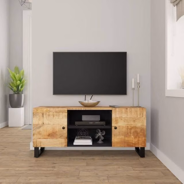 Berkfield Home Industrial Mango Wood TV Cabinet in Black, W: 105 cm, D: 33 cm, H: 46 cm