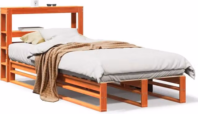 Berkfield Home Small Single Solid Wood Pine Bed Frame in Brown Waxed Finish, W: 75 cm, L: 190 cm