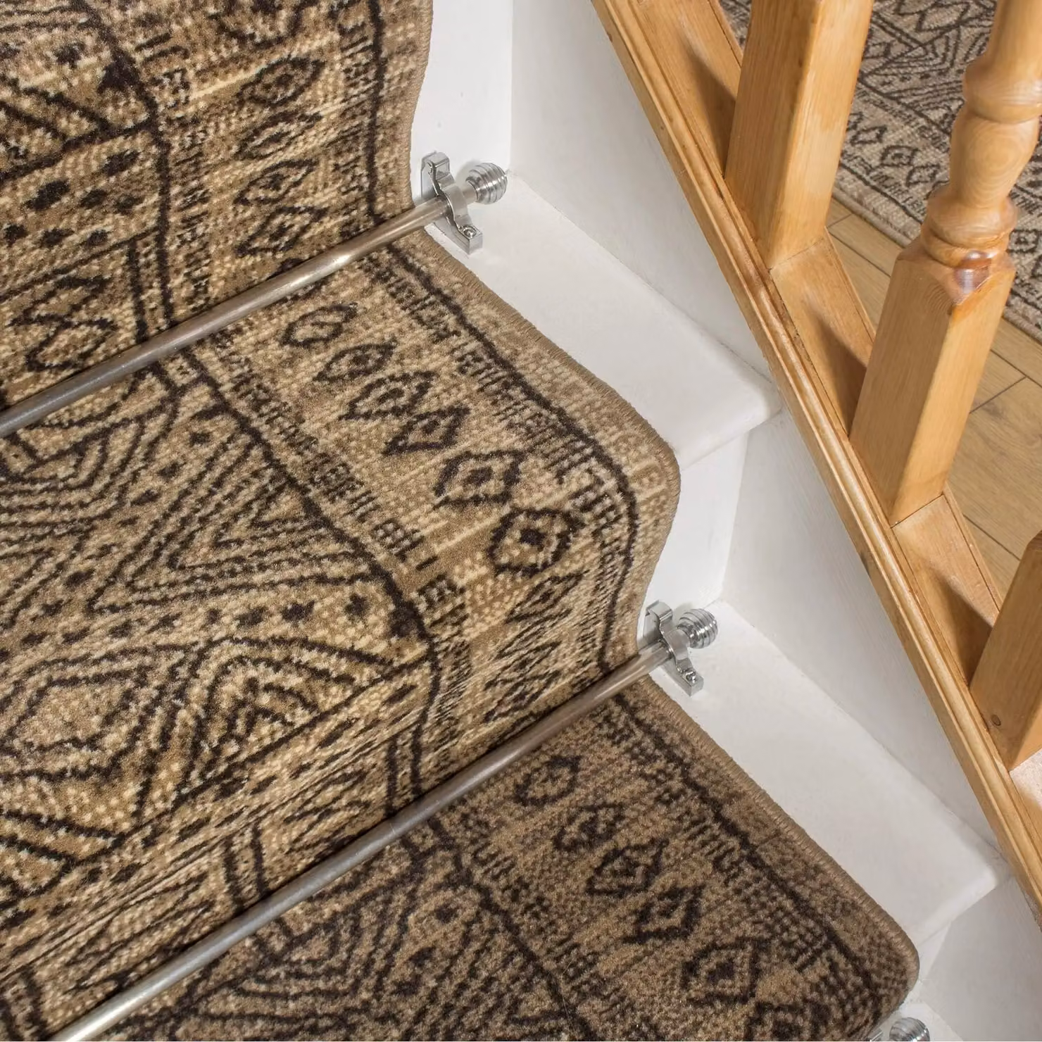 runrug Afrikans Ethnic Stair Carpet Runner in Taupe and Beige, W: 80 cm, L: 450 cm – 4