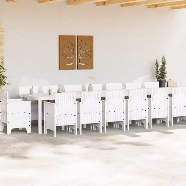 Berkfield Home 17 Piece White Poly Rattan Garden Dining Set with Cushions