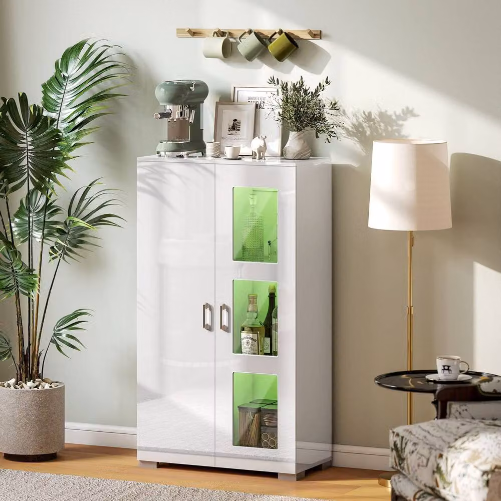 Wyld Haus Sora Coma High Gloss White Display Cabinet with Glass Doors, Internal Shelves and Integrated LED Lighting – 3