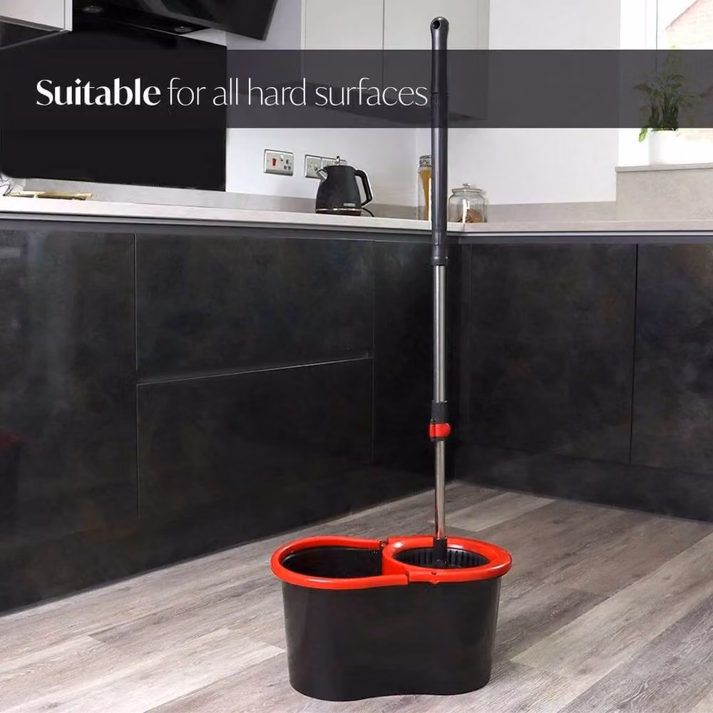 PAWNORA 360 Rotating Spin Mop Bucket Set with 2 Microfibre Heads in Black – 3