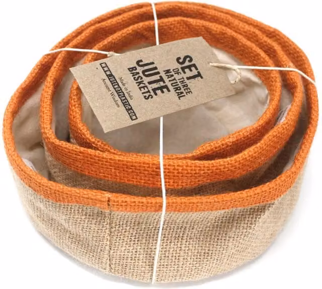 KDMK Set of 3 Eco Friendly Jute Baskets with Cotton Lining in Yellow
