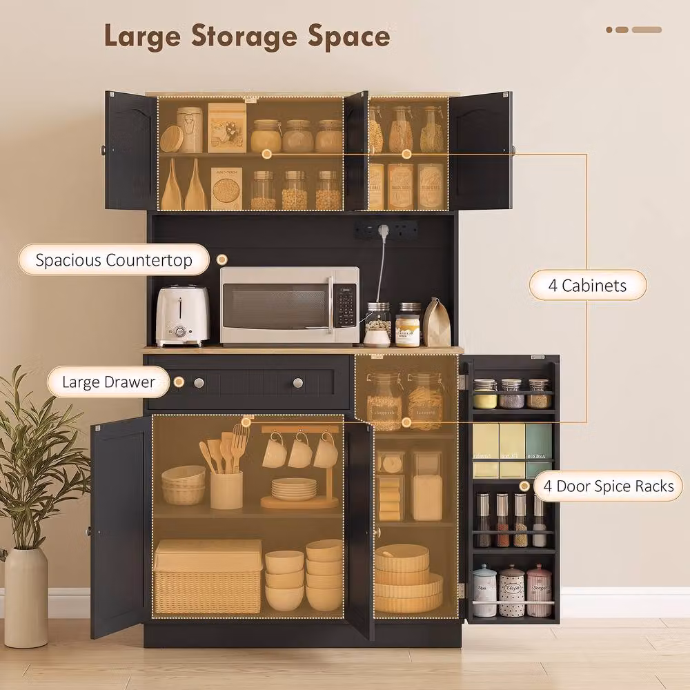 HOMCOM Black Pantry Storage Cabinet with Adjustable Shelves and Hinged Doors – 3