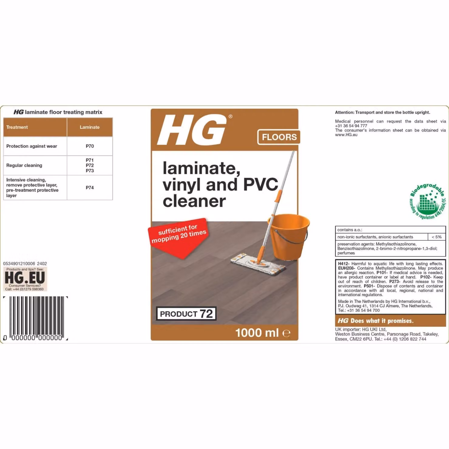 HG Laminate, Vinyl and PVC Cleaner, 1 litre, White – 2