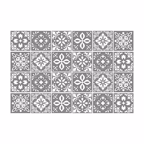 WALPLUS 24 Pcs Grey Cement Wall Tile Stickers, Self-Adhesive Square Backsplash Decals, 15 x 15 cm – 3