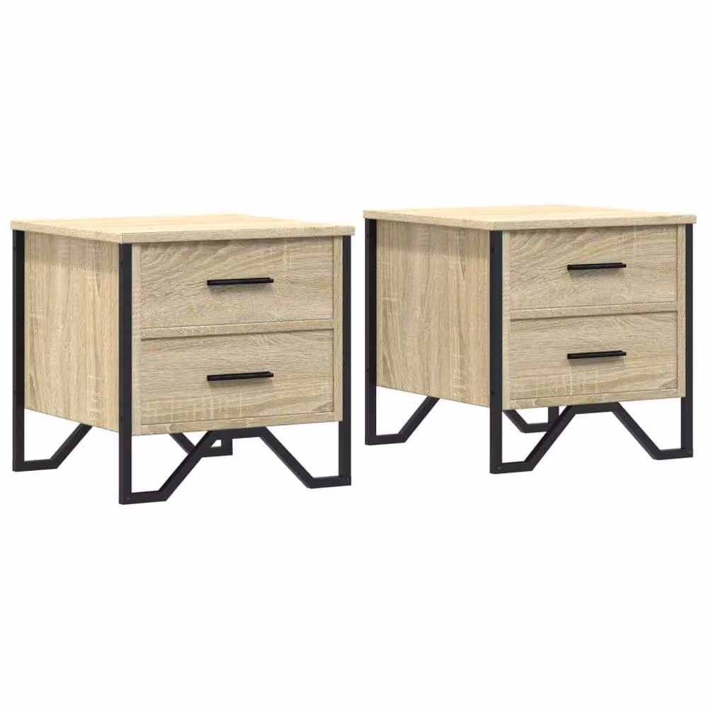 Berkfield Home Modern Bedside Cabinets, 2 Piece Set in Sonoma Oak and Beige, W/D/H: 40 x 41 x 40 cm – 2