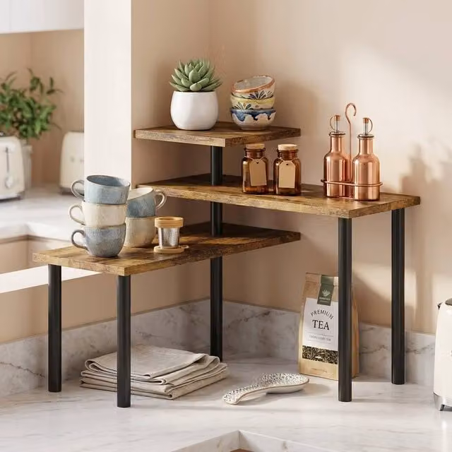 STILVORA 3-Tier Countertop Shelf with Open Storage, Rustic Brown and Black, W/D/H: 40.0 x 18.0 x 36.5 cm – 1