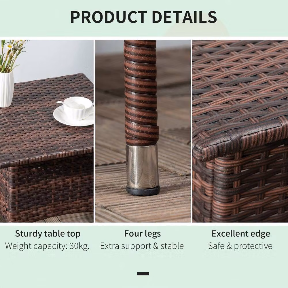 STILVORA Outdoor Side Table with Brown Rattan Finish and Metal Frame, Diameter: 50 cm – 7