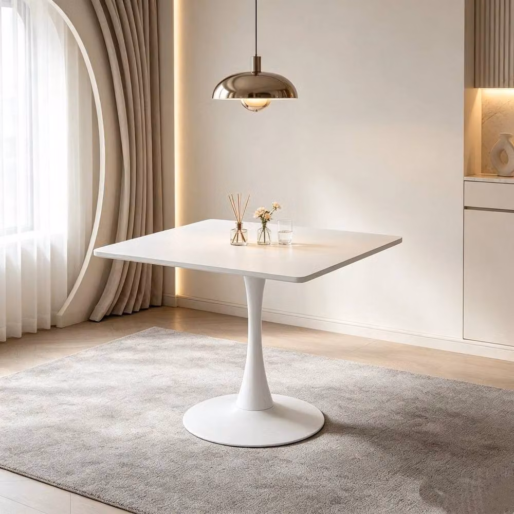 KORVIXA Modern White Square Dining Table with Metal Pedestal Base, W/D: 100 x 100 cm – 2
