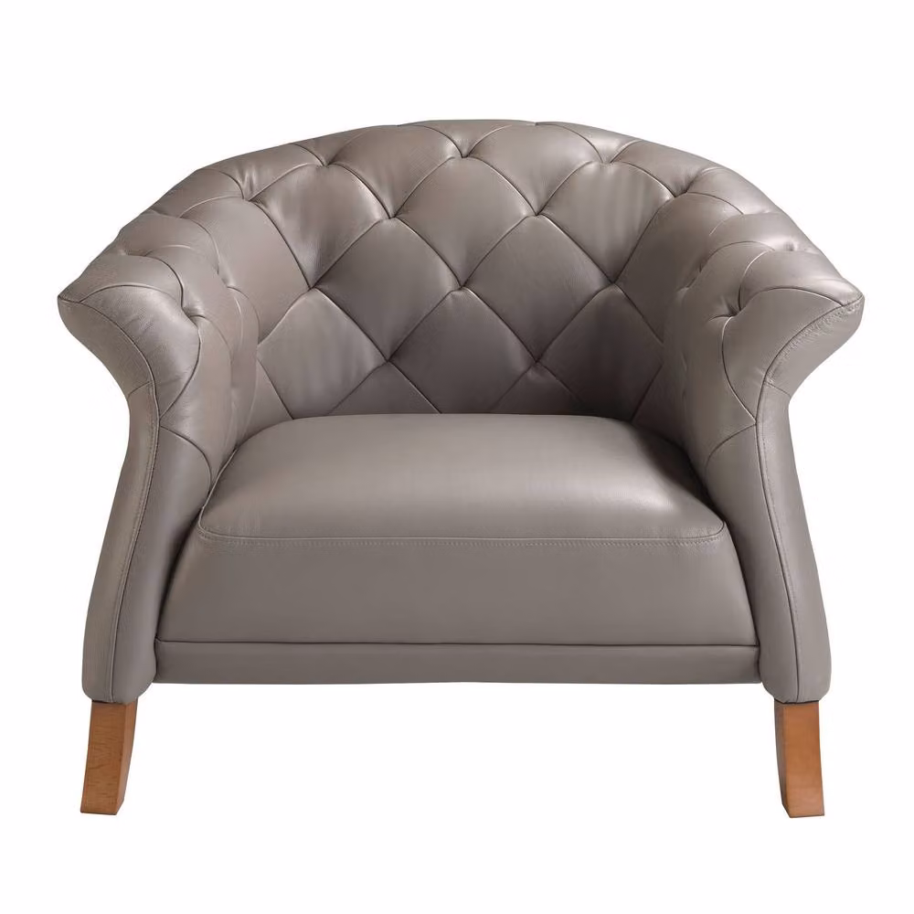 Angel Cerda Grey Cowhide Leather Armchair with Honey Wood Legs, H 112 x W 81 x D 81 cm – 2