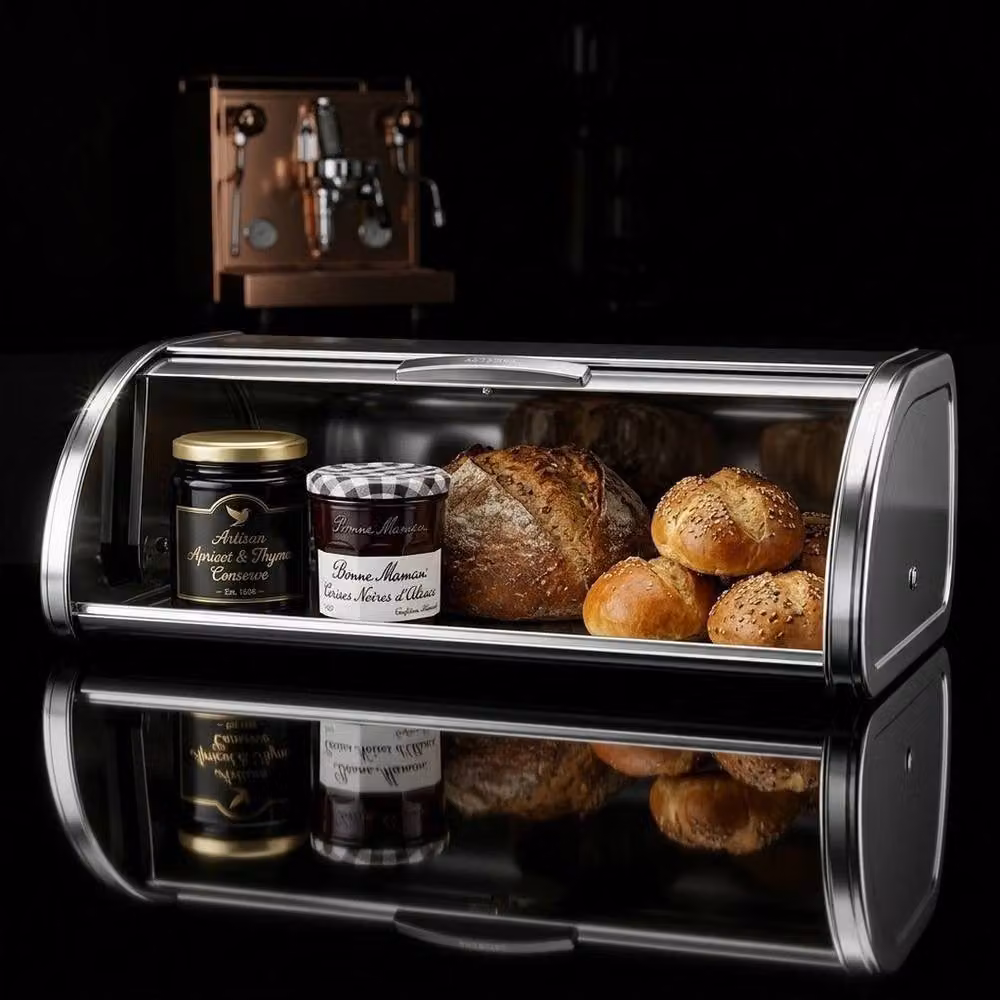 FLAVORA Stainless Steel Bread Bin in Silver with Roll Front Design – 3