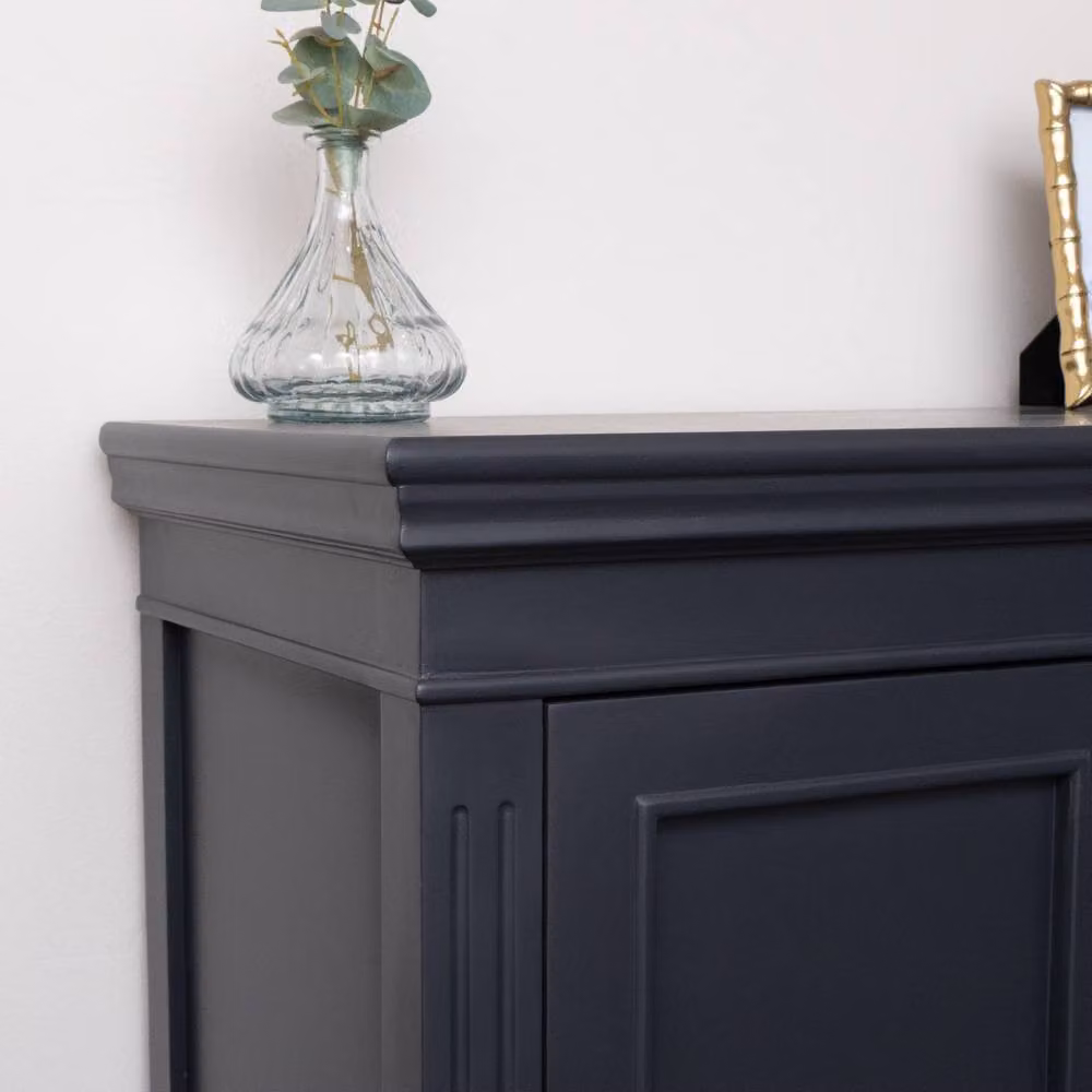 Melody Maison Two Door Lacquered Wood Shoe Cabinet with Internal Shelves in Black or Blue – 2