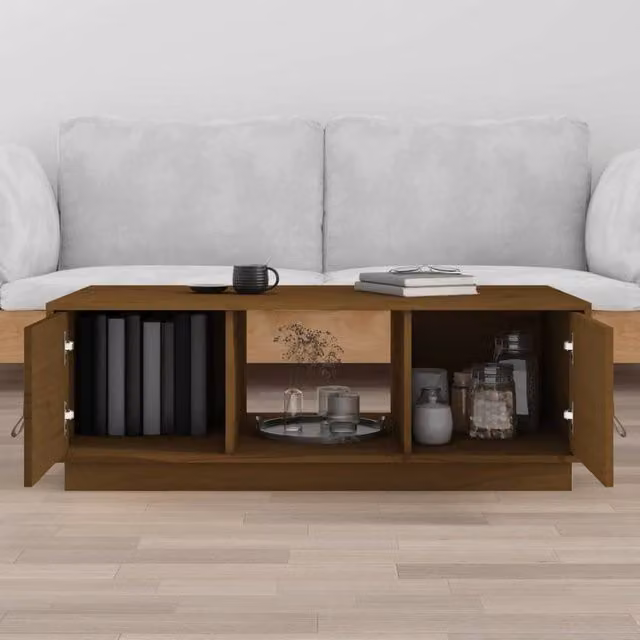 Berkfield Home Beautiful Coffee Table in Honey Brown Solid Pine Wood, W/D/H: 100 x 50 x 35 cm