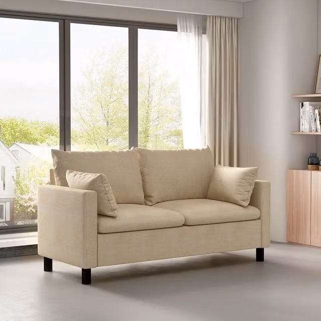MCC Direct CozyWell Laura Large Plush Padded Fabric Settee in Beige