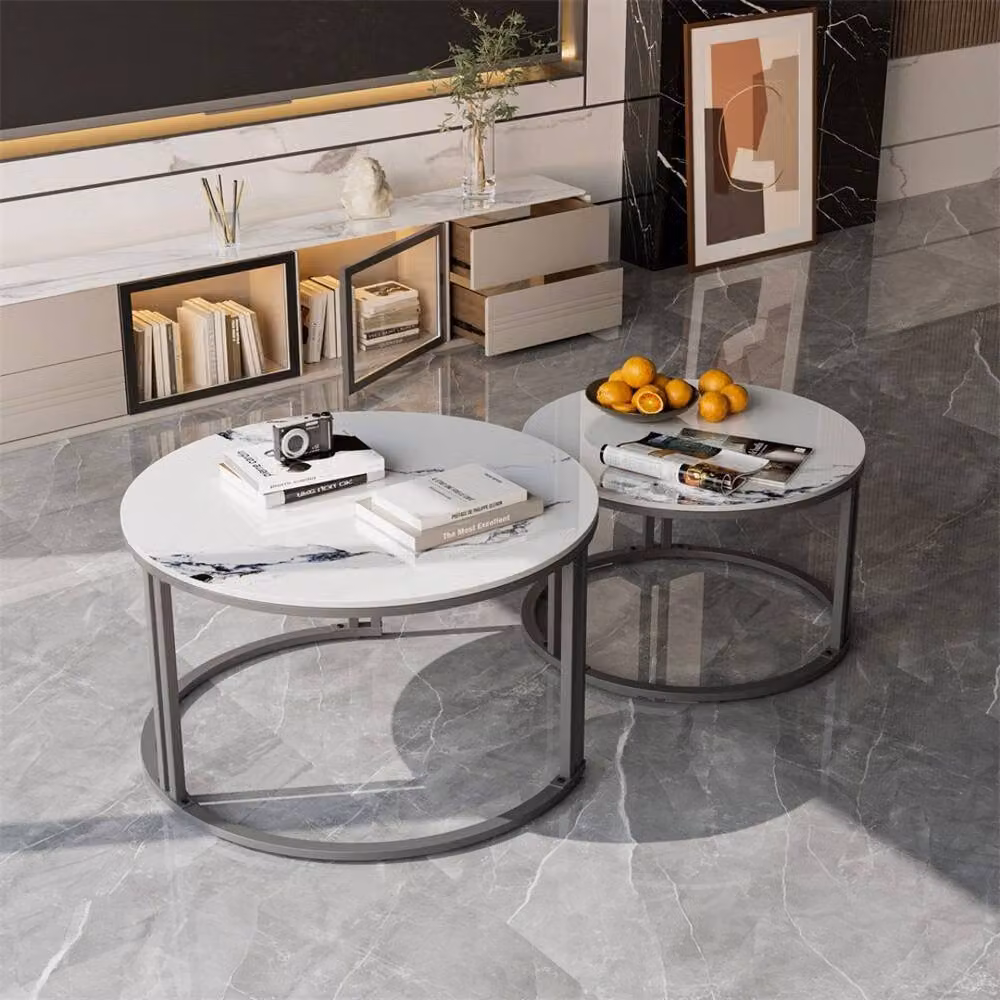 VOGREX Round Ceramic Coffee Table in White with High Gloss Finish, W: 100 cm, D: 80 cm, H: 41 cm – 2