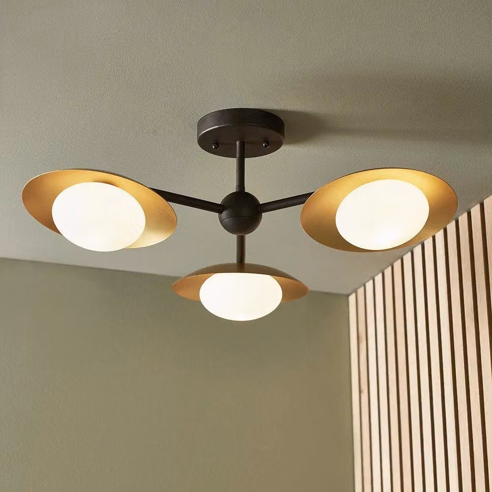 Netlighting TIVOLI Dimmable 3 Light Glass Semi Flush Ceiling Lamp in Gold/Brass – 2