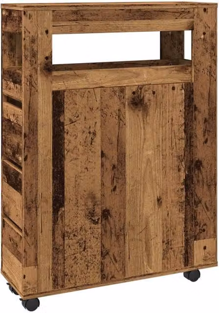 Berkfield Home Narrow Freestanding Bathroom Cabinet with Wheels in Old Wood Brown – 1