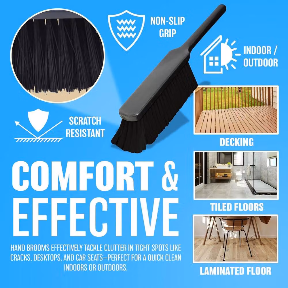 BARGAINS-GALORE Black Plastic Dustpan and Brush Set with Handheld Scrubber – 5