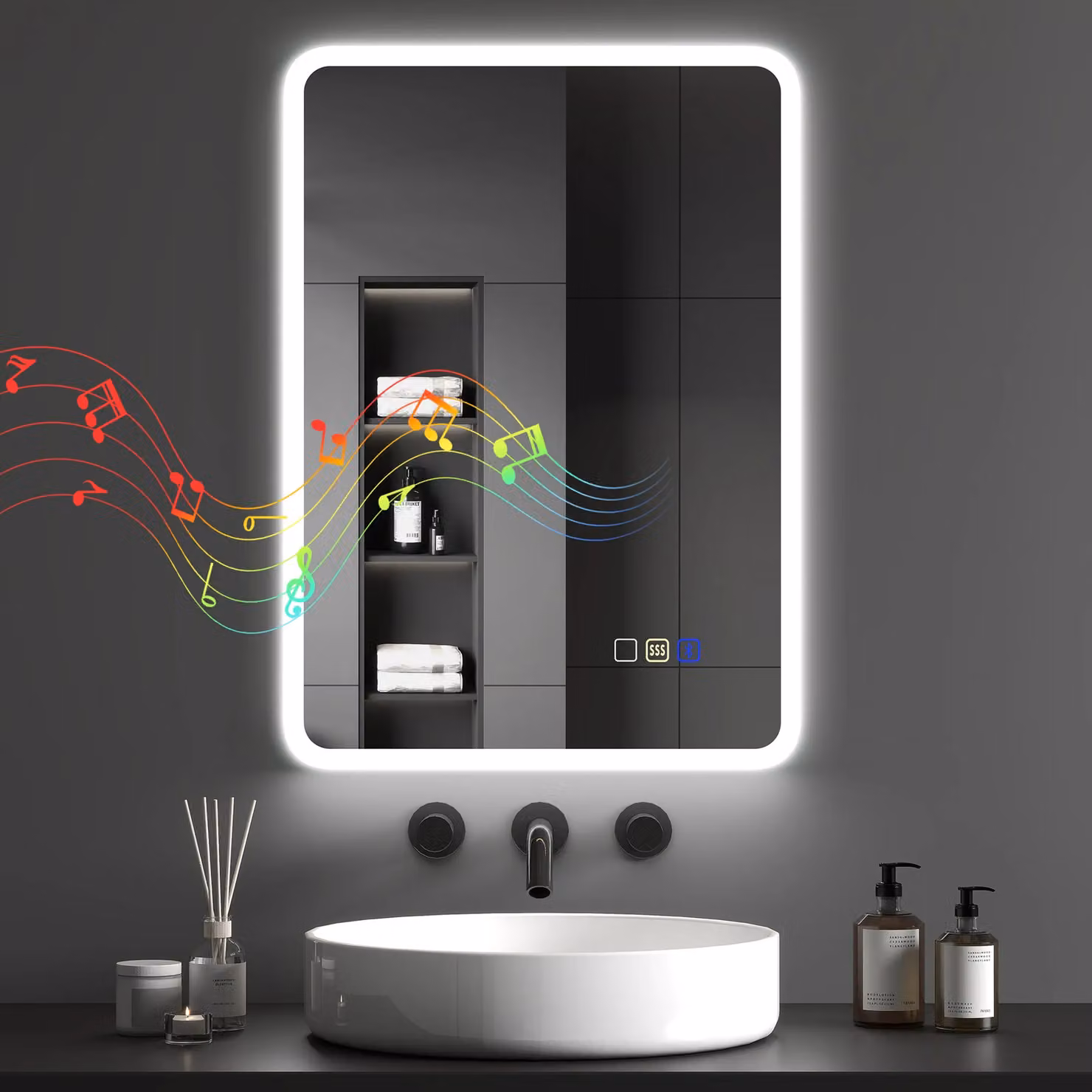 HOMCOM Bluetooth LED Bathroom Mirror in Silver, Wall Mounted, W: 70 cm, H: 50 cm – 2