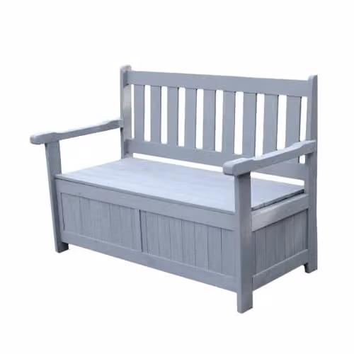 AIRWAVE Grey Outdoor Storage Bench, 110L Weather Resistant Garden Storage Box in Treated Fir Wood with Plastic Lining