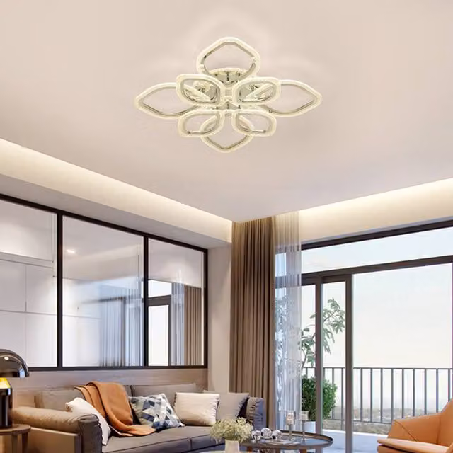 NIVOR LED Leaf Ceiling Light, 100W Dimmable Flush Mount with Remote Control in Silver and Chrome – 1
