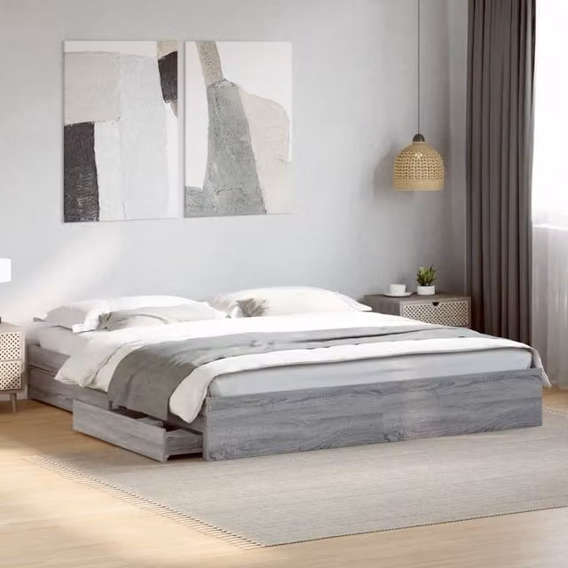 Berkfield Home Super King Bed Frame with Drawers in Grey Sonoma, 180 x 200 cm