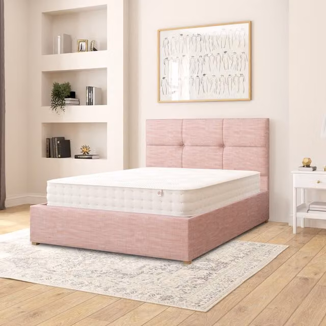 Aspire Caine Upholstered Cotton Ottoman Storage Bed in Pink, W/D/H: 180 x 200 cm
