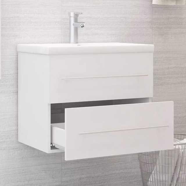 Berkfield Home White Engineered Wood Bathroom Sink Cabinet with Built-in Basin, W/D/H: 60.0 x 48.0 x 38.5 cm