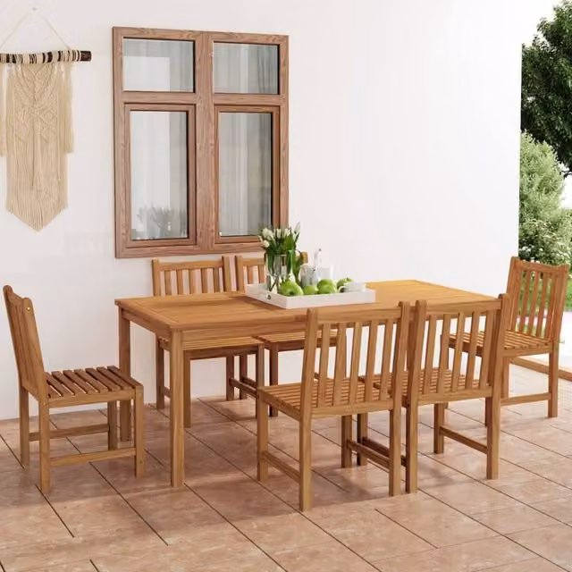Berkfield Home 7 Piece Classic Garden Dining Set in Brown Solid Teak Wood – 1