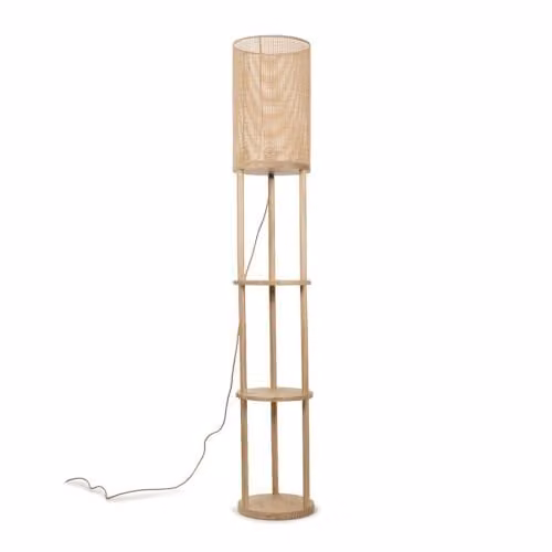 ValueLights 3 Tier Natural Wood Floor Lamp with Bamboo Shade and 4W LED E27 Warm White Bulb