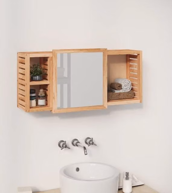 Berkfield Home Walnut Mirror Cabinet in Brown, W/D/H: 80 x 17 x 34 cm