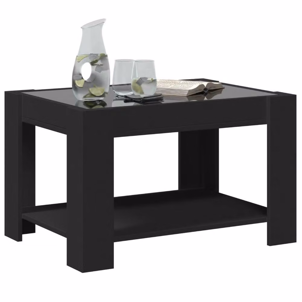 Berkfield Home Modern Black Decorative Coffee Table with LED and Glass, W: 73 cm, D: 53 cm, H: 45 cm – 2