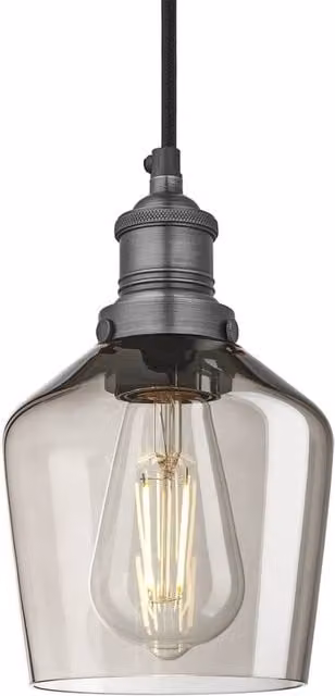Industville Brooklyn Schoolhouse Pendant Light in Mocha and Grey Smoked Glass – 1