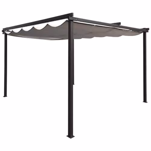Charles Bentley Modern Steel Pergola Style Gazebo in Grey with Retractable Polyester Canopy, W/D/H: 300 x 300 x 225 cm