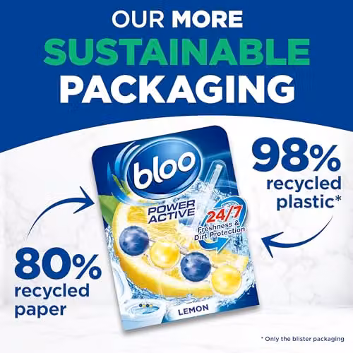 Bloo Power Active Lemon Toilet Rim Blocks with Anti-Limescale and Cleaning Foam, Pack of 2 – 5