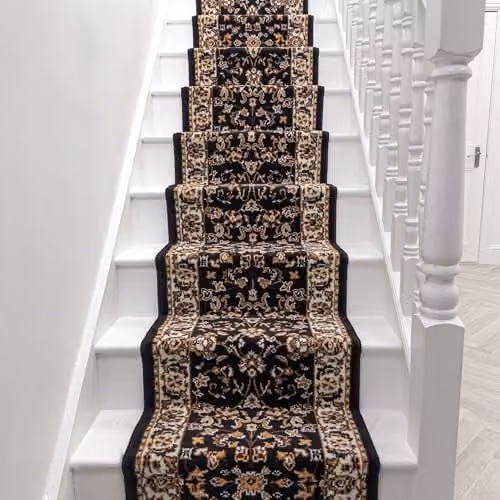 runrug Black Traditional Stair Runner, Machine Woven Polypropylene Carpet, W: 80 cm, L: 600 cm, Thickness: 9 mm – 2