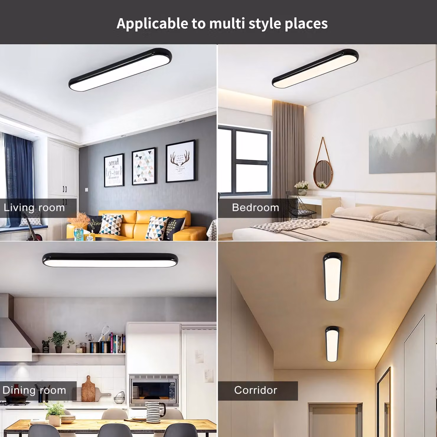 Garwarm Dimmable LED Semi Flush Mount Ceiling Light with Remote Control in Black – 6