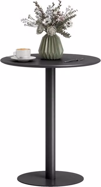 FORGEVIO Modern Round Dining Table with Black Metal Base, Diameter: 60 cm, Height: 72 cm