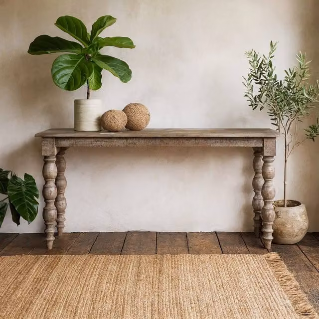 Wyld Haus Montaine Mid Century Brown Solid Wood Console Table