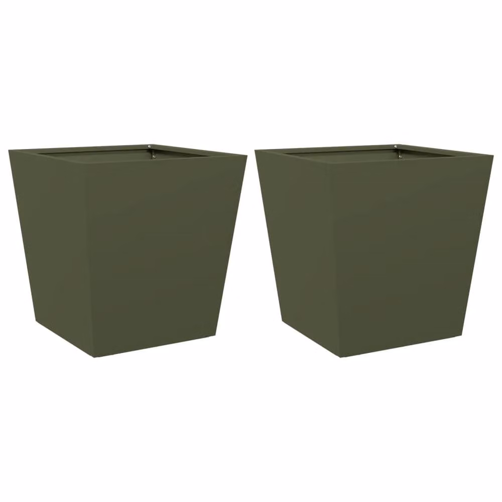 Berkfield Home Garden Steel Planter Tubs, Green, 2 Pack, W/D/H: 40 x 40 x 40 cm – 2