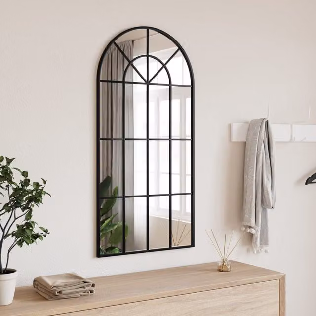 Berkfield Home Minimalist Arch Wall Mirror in Black Metal and Glass, W: 50 cm, H: 100 cm – 1