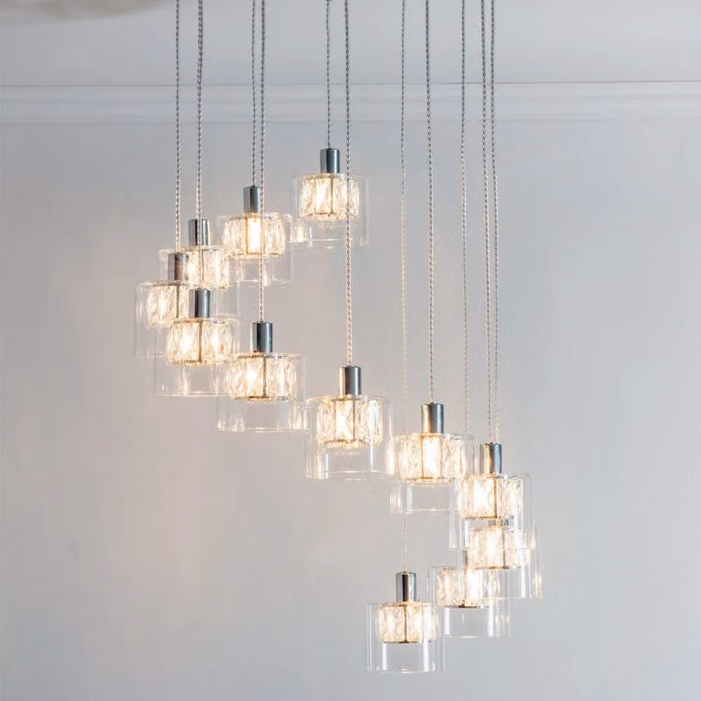 Loops 12-Bulb Chrome and Crystal Multi Light Ceiling Pendant Chandelier – 2