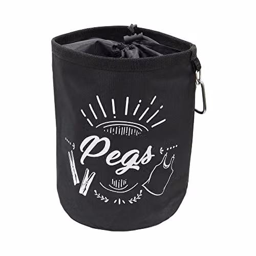 JVL Large Peg Bag with 144 Extra Strong Plastic Pegs in Black, Grey or White – 2