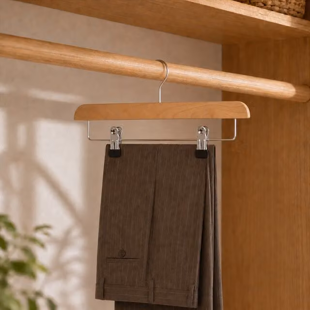My Laundry Pack of 3 Brown Wood Trouser Hangers with Bar